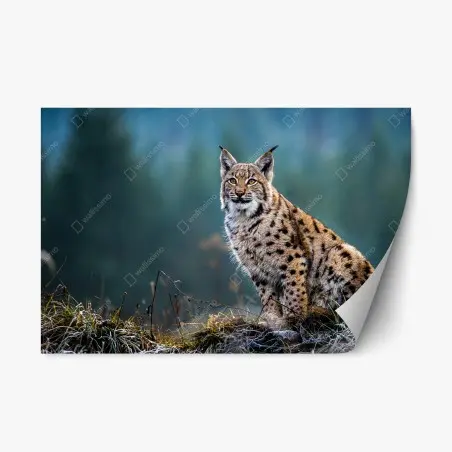 Pegatina reposicionable lince en el claro del bosque – Pixers®
