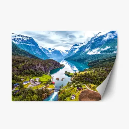 Pegatina reposicionable paisaje aéreo del fiordo de Noruega – Pixers®