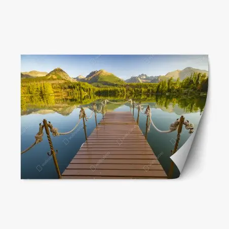 Pegatina reposicionable paisaje sereno de Strbske Pleso al amanecer – Pixers®