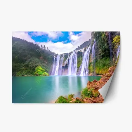 Pegatina reposicionable vistas serenas de la cascada Jiulong – Pixers®