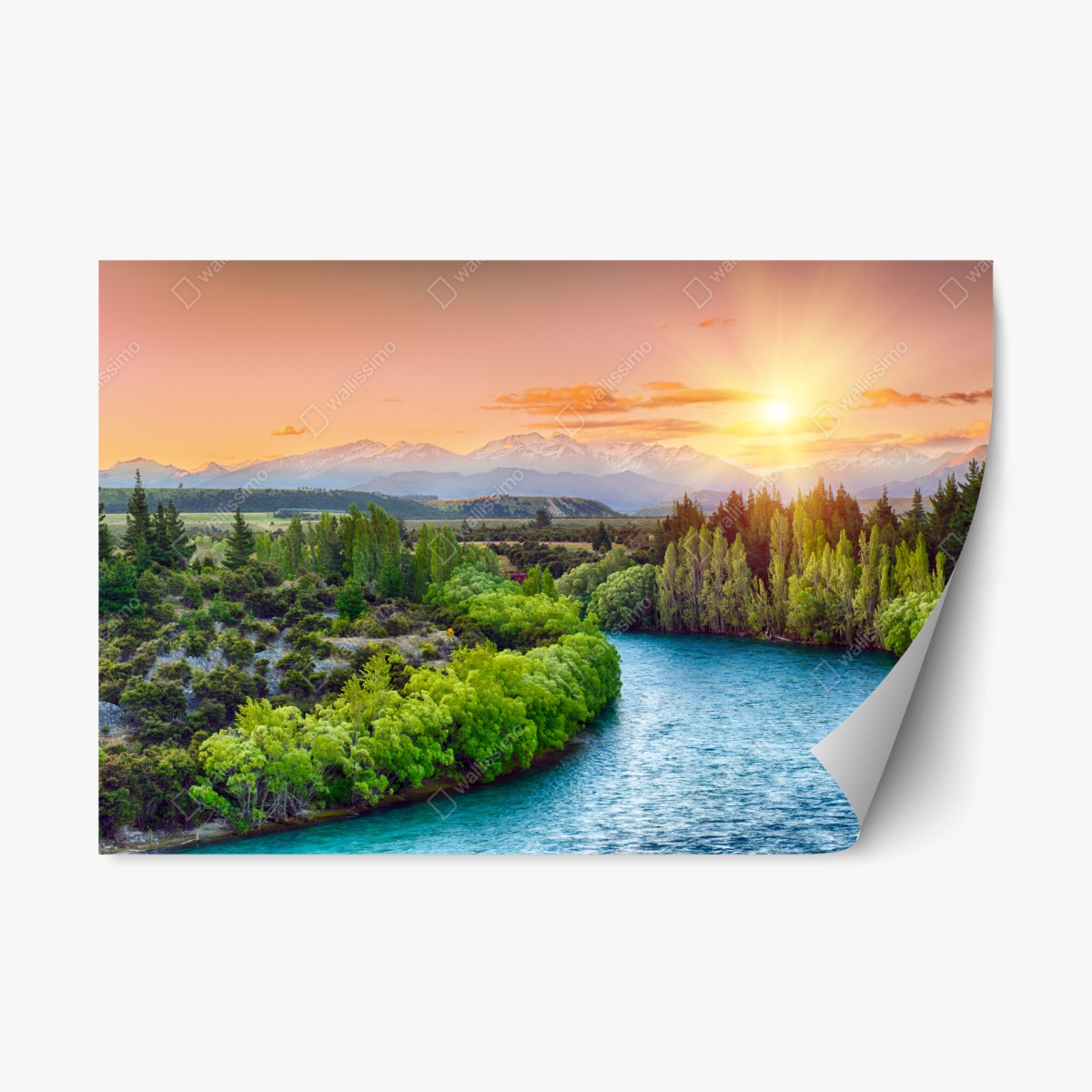 Pegatina reposicionable atardecer sobre el río Clutha y los Alpes del Sur, Nueva Zelanda – Pixers®