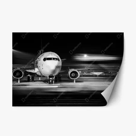 Pegatina reposicionable avión frontal nocturno en blanco y negro – Pixers®