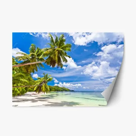 Pegatina reposicionable paraíso tropical palmeras sobre mar cristalino – Pixers®