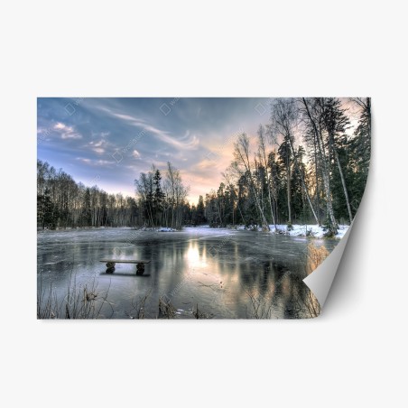 Pegatina reposicionable paisaje invernal junto al lago helado – Pixers®