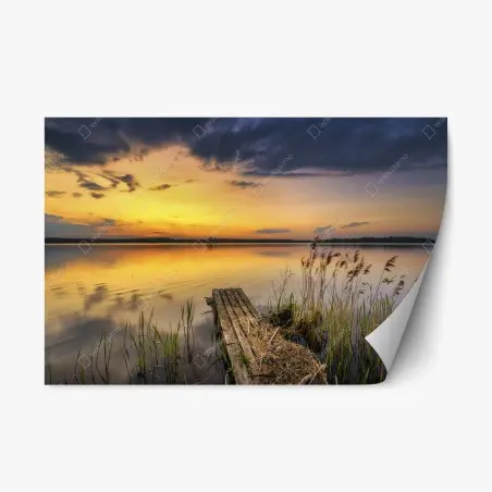Pegatina reposicionable atardecer dorado en el lago – Pixers®