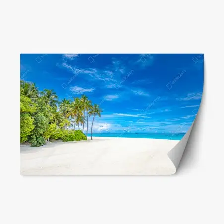 Pegatina reposicionable playa tropical con palmeras y cielo azul – Pixers®