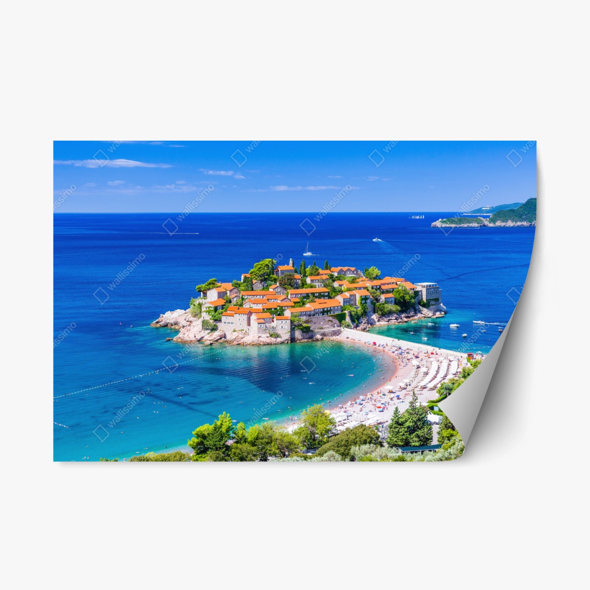 Pegatina reposicionable vistas de Sveti Stefan, Montenegro – Pixers®