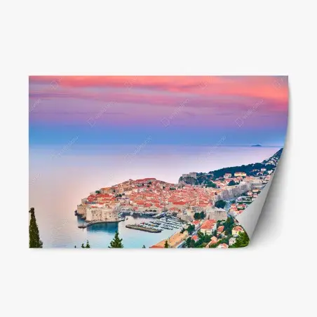 Pegatina reposicionable amanecer sobre Dubrovnik: murallas y tejados rojos – Pixers®