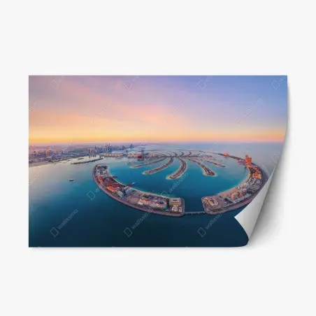 Pegatina reposicionable atardecer sobre Palm Jumeirah, Dubái – Pixers®