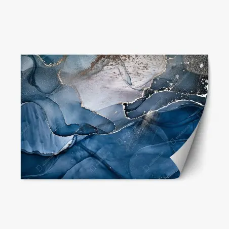 Pegatina reposicionable paisaje abstracto en tinta alcohólica azul y dorada – Pixers®