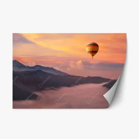 Pegatina reposicionable amanecer en globo sobre valle de niebla – Pixers®
