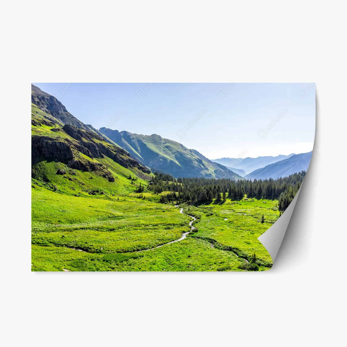 Pegatina reposicionable valle alpino verde con arroyo serpenteante – Pixers® Pegatina reposicionable valle alpino verde con arroyo serpenteante – Pixers®