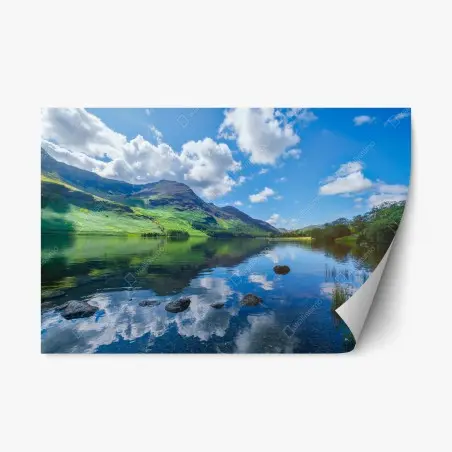 Pegatina reposicionable reflejos serenos del lago en el Lake District – Pixers®