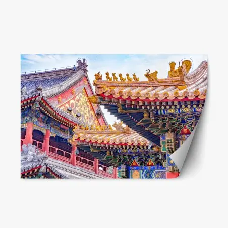 Pegatina reposicionable templo Lama de Beijing: tejados ornamentales y dragones – Pixers®