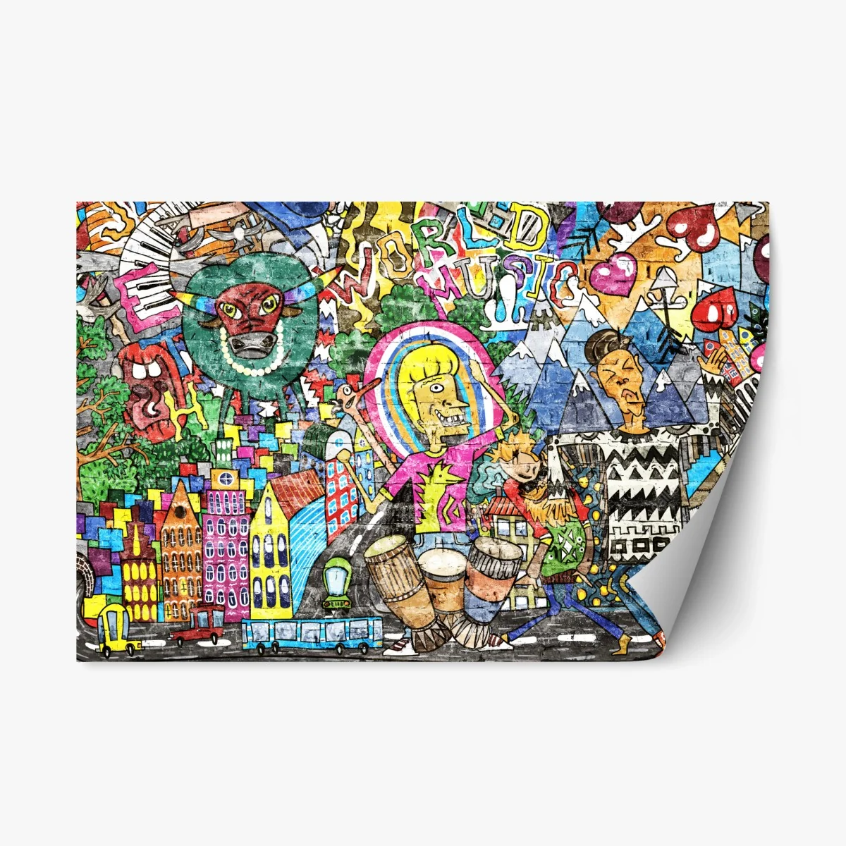 Pegatina reposicionable mural urbano vibrante de fantasía y música – Pixers® Pegatina reposicionable mural urbano vibrante de fantasía y música – Pixers®