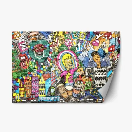 Pegatina reposicionable mural urbano vibrante de fantasía y música – Pixers®