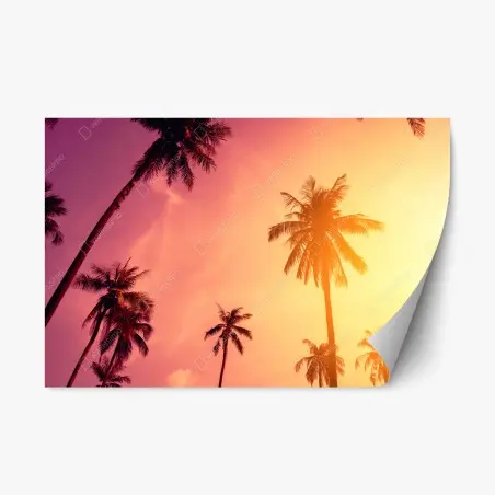 Pegatina reposicionable atardecer tropical con palmeras en silueta – Pixers®