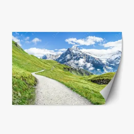 Pegatina reposicionable sendero alpino hacia picos nevados – Pixers®
