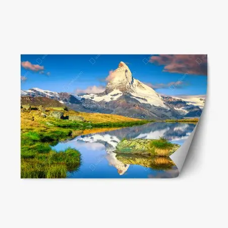 Pegatina reposicionable paisaje alpino sereno con Matterhorn al amanecer – Pixers®