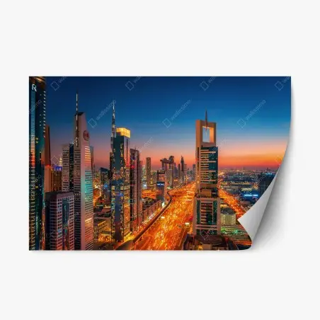 Pegatina reposicionable puesta de sol sobre el skyline de Dubai – Pixers®