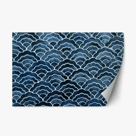 Pegatina reposicionable patrón de olas japonesas en acuarela azul – Pixers®