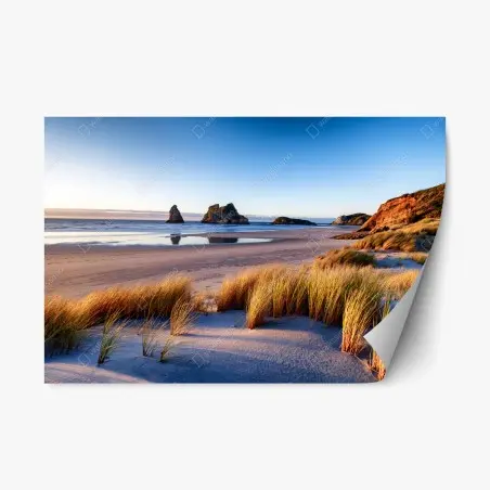 Pegatina reposicionable paisaje costero de Wharariki Beach al amanecer – Pixers®