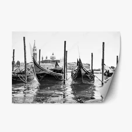 Pegatina reposicionable góndolas en Venecia en blanco y negro – Pixers®
