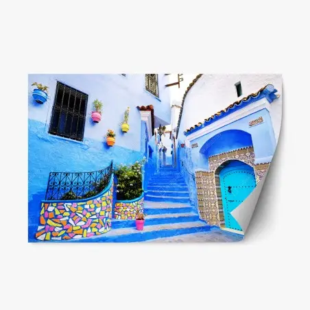 Pegatina reposicionable rincón azul de Chefchaouen – Pixers®