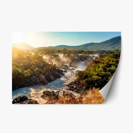 Pegatina reposicionable amanecer en Epupa, cascadas del río Kunene en Namibia – Pixers®