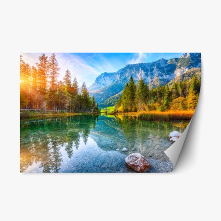 Pegatina reposicionable atardecer otoñal en Hintersee, Ramsau – Pixers®