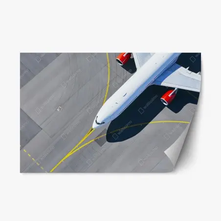 Pegatina reposicionable avión comercial sobre la pista desde el aire – Pixers®