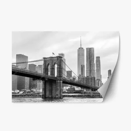 Pegatina reposicionable escena del puente de Brooklyn y skyline de Nueva York en blanco y negro – Pixers®