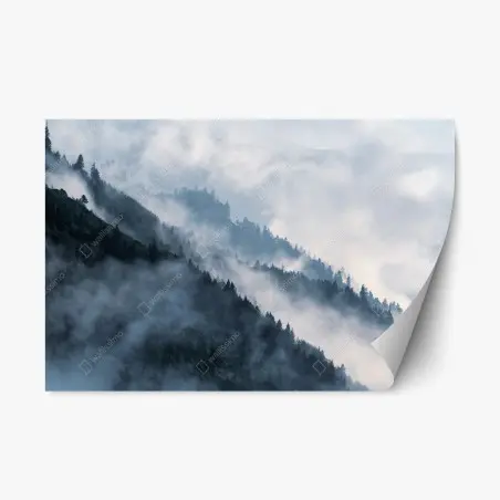 Pegatina reposicionable siluetas de montañas entre la niebla – Pixers®
