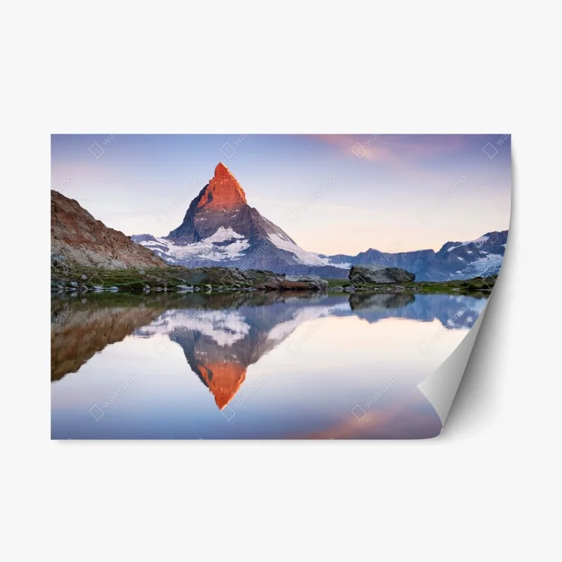Pegatina reposicionable amanecer sobre Matterhorn con reflejo perfecto