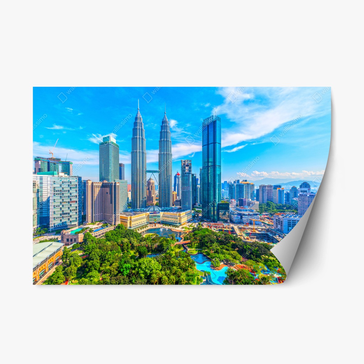 Pegatina reposicionable panorámica urbana de Kuala Lumpur y Torres Petronas – Pixers®