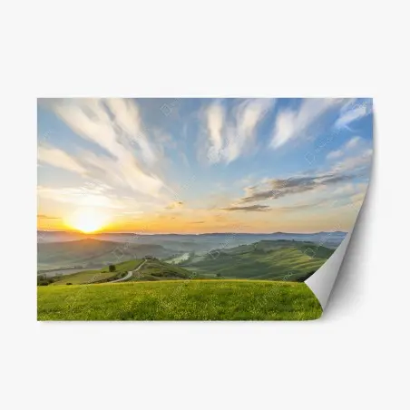Pegatina reposicionable amanecer en las colinas de Italia – Pixers®