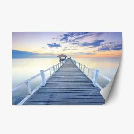 Pegatina reposicionable muelle hacia el horizonte al atardecer – Pixers®