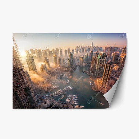 Pegatina reposicionable vistas aéreas de Dubai Marina al atardecer – Pixers®