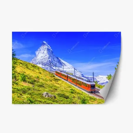 Pegatina reposicionable tren turístico en Zermatt frente al Matterhorn – Pixers®