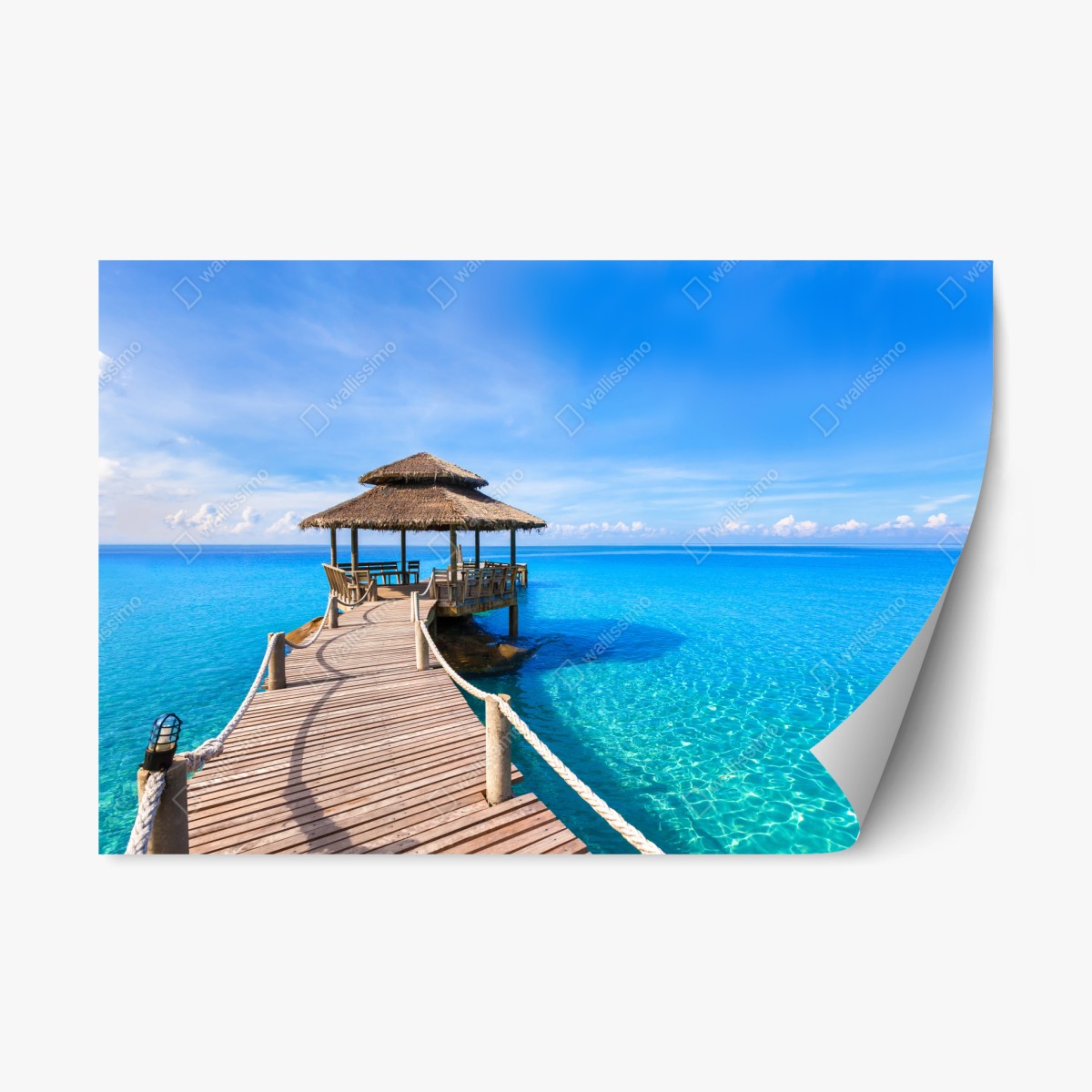 Pegatina reposicionable muelle tropical sobre mar turquesa – Pixers®