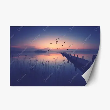 Pegatina reposicionable muelle al amanecer en tonos pastel – Pixers®