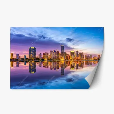 Pegatina reposicionable horizonte de Miami al atardecer – Pixers®