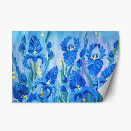 Pegatina reposicionable flores azules en pinceladas expresivas – Pixers®