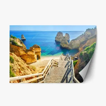 Pegatina reposicionable escalera hacia la cala de aguas cristalinas – Pixers®