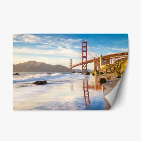 Pegatina reposicionable atardecer sobre el Golden Gate en San Francisco – Pixers®
