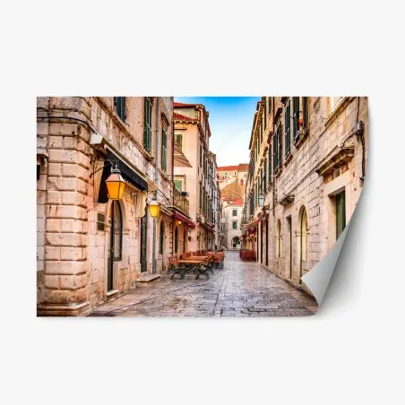 Pegatina reposicionable calle medieval de Dubrovnik al amanecer – Pixers®