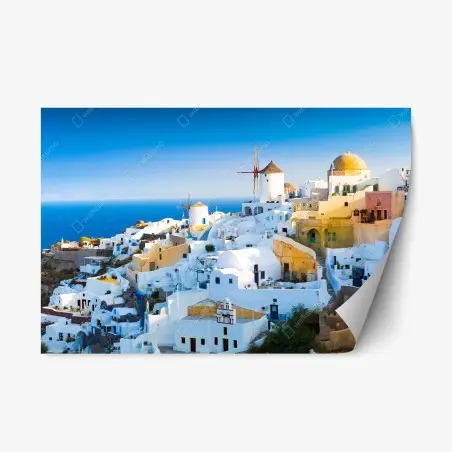 Pegatina reposicionable panorama costero de Oia, Santorini – Pixers®