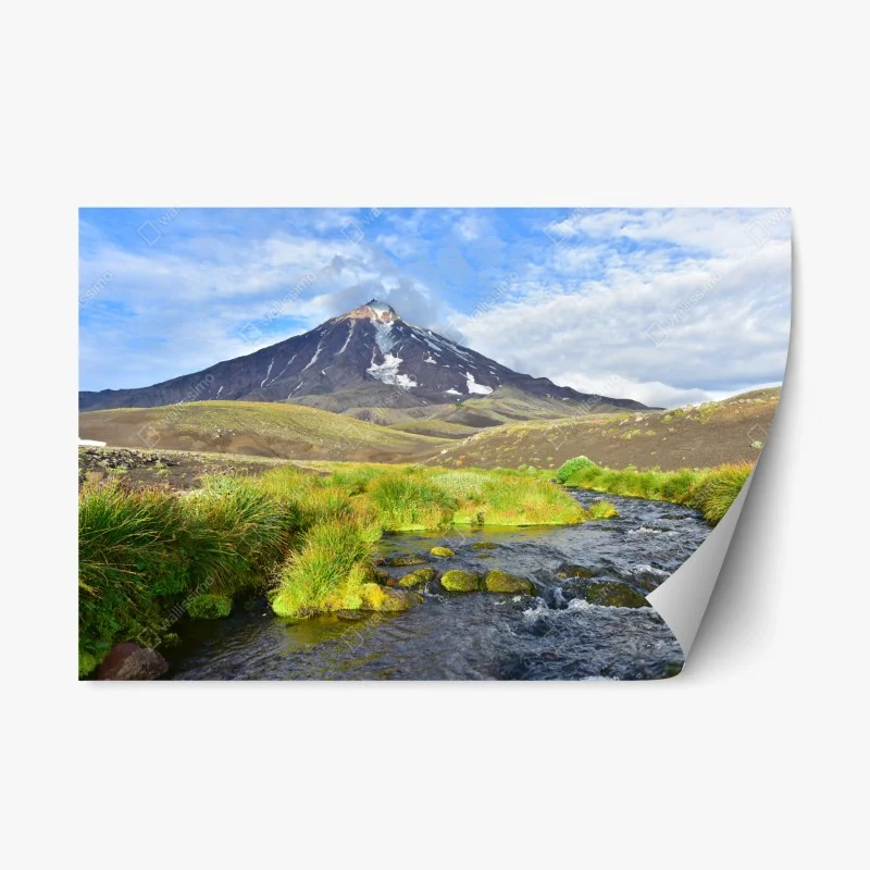 Pegatina reposicionable panorámica del volcán Koryaksky