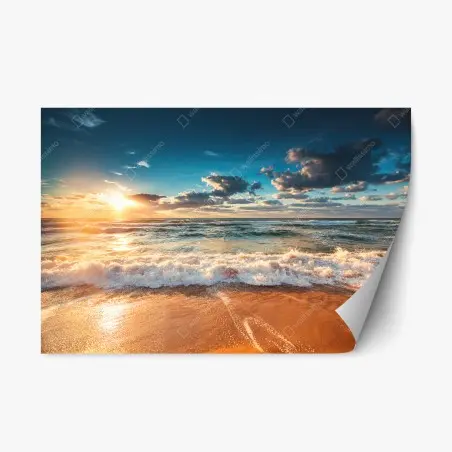 Pegatina reposicionable amanecer dorado sobre el mar – Pixers®