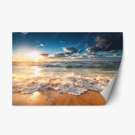 Pegatina reposicionable amanecer dorado sobre el mar – Pixers®
